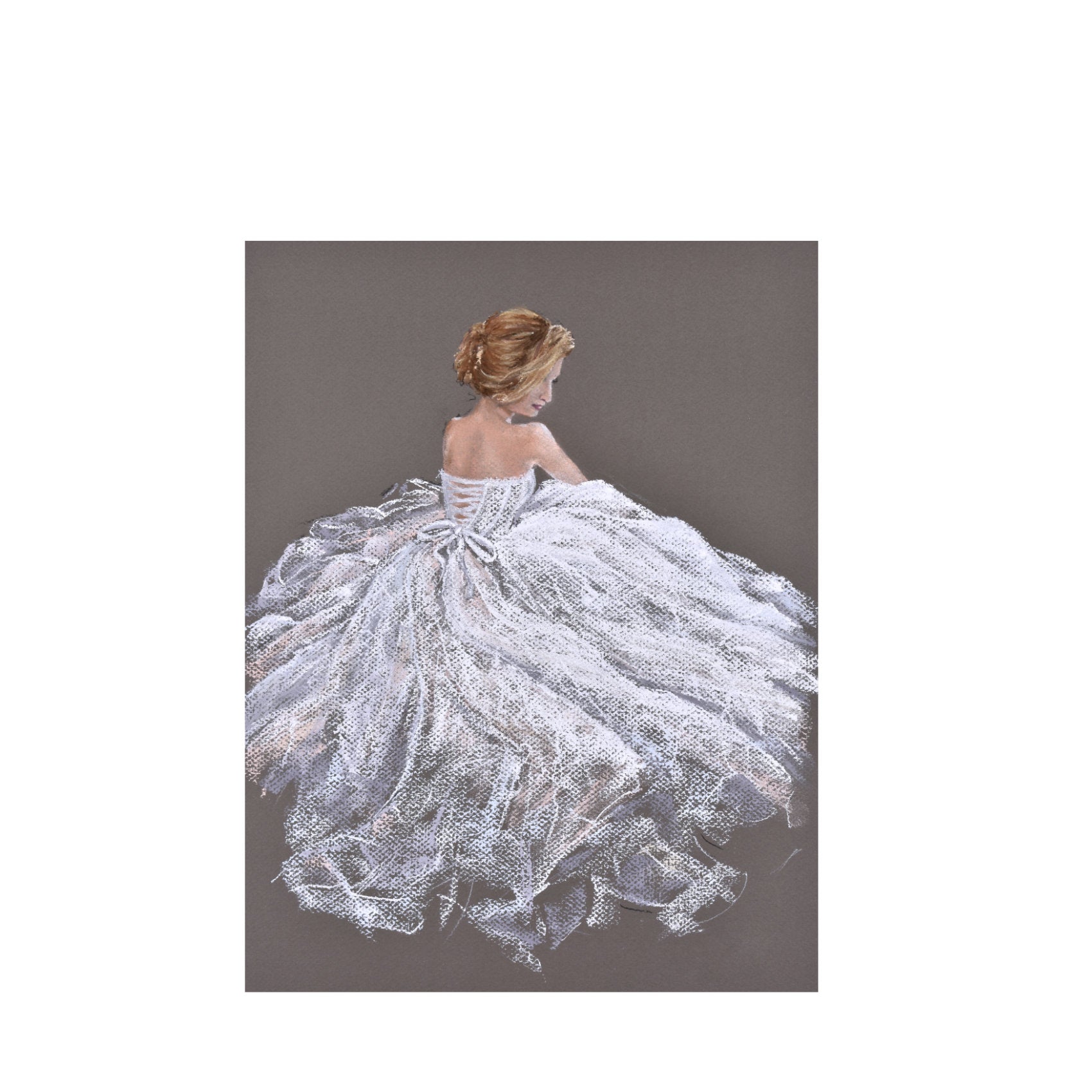 Beautiful, modern lady in white dress, painting