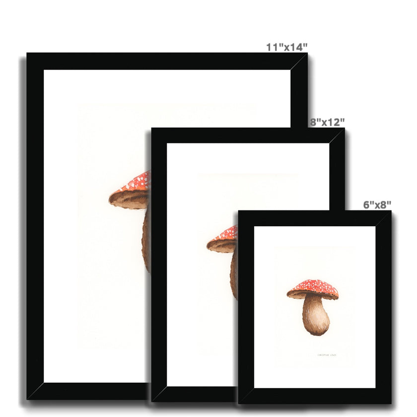 Mushroom water colour art print in black frames
