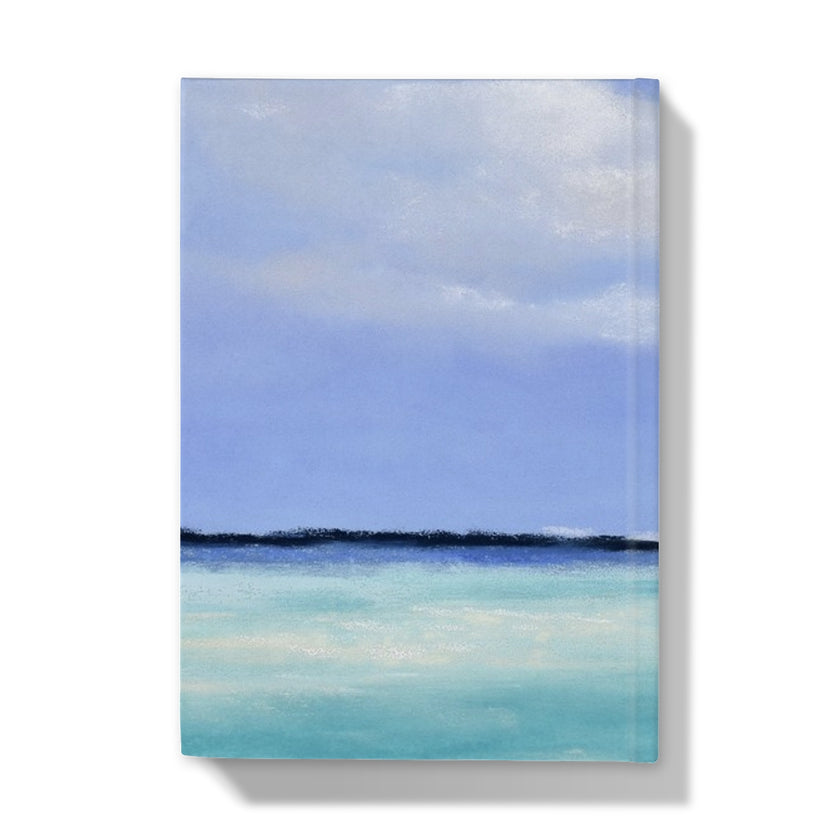 Sailboat on a blue sea with white clouds in the sky. back cover