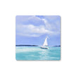 White sailboat artwork designed drinks coaster