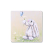 White rabbit, daisy flowers and butterfly, square art drinks coaster