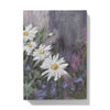 Notebook cover with a painting of white daisies and colourful background. Front cover