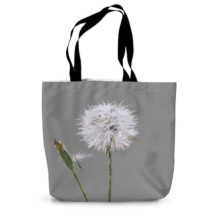 Tote bag with a dandelion design on a grey background