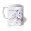 White rabbit art mug. Blue and white coffee mug