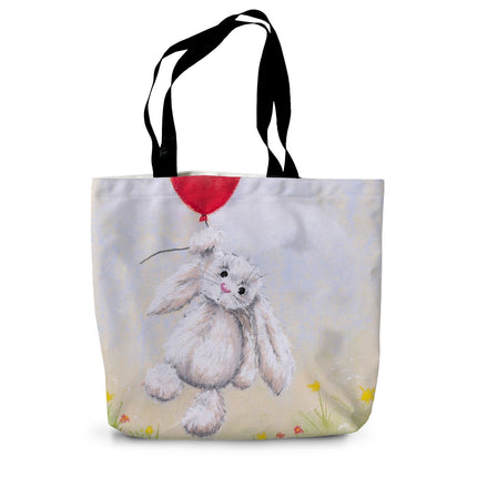 Tote bag with a bunny holding a red balloon 