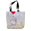 Tote bag with a bunny holding a red balloon 