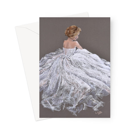 Seated lady in white dress greeting card