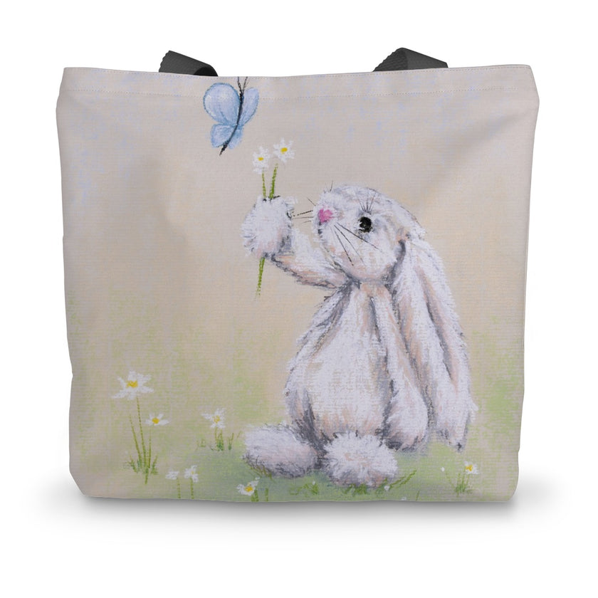 Tote bag with a rabbit and butterfly design