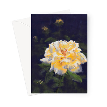 Greeting card with a yellow flower illustration on a dark background