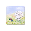White Rabbit and dandelion seed artwork, square drinks coaster
