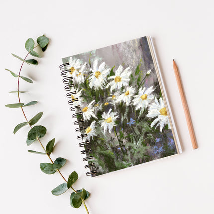 White daisies artwork design spiral bound notebook