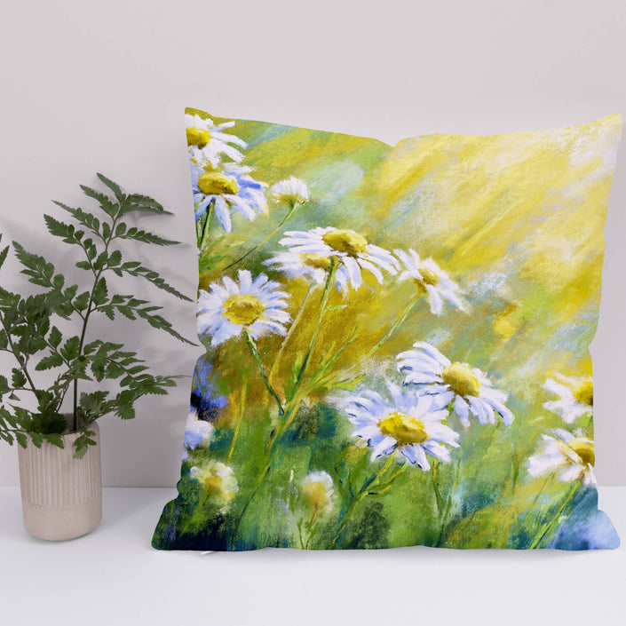 Daisy Flower art design throw cushion. White and yellow square cushion