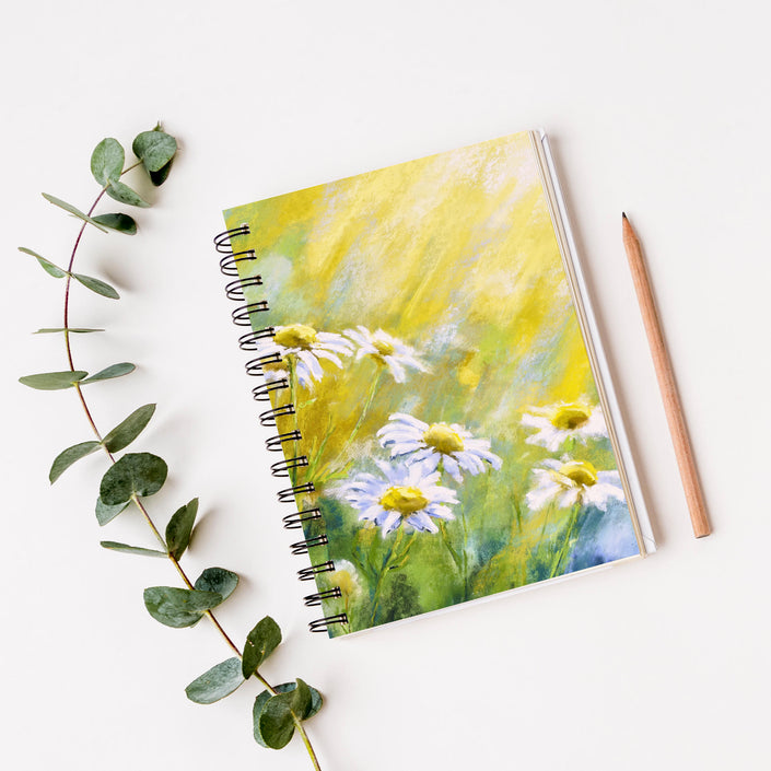 White Daisies cover design notebook. White and Yellow.