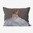 Elegant modern lady in a white dress art design canvas sofa cushion. Rectangular