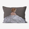 Elegant modern lady in a white dress art design canvas sofa cushion. Rectangular