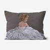 Elegant modern lady in a white dress art design faux-suede throw cushion. Rectangular