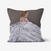 Elegant modern lady in a white dress art design faux-suede sofa cushion. Square