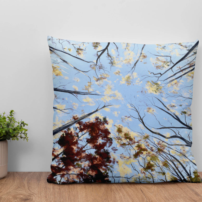 Autumn trees artwork design decorative throw pillow. Square