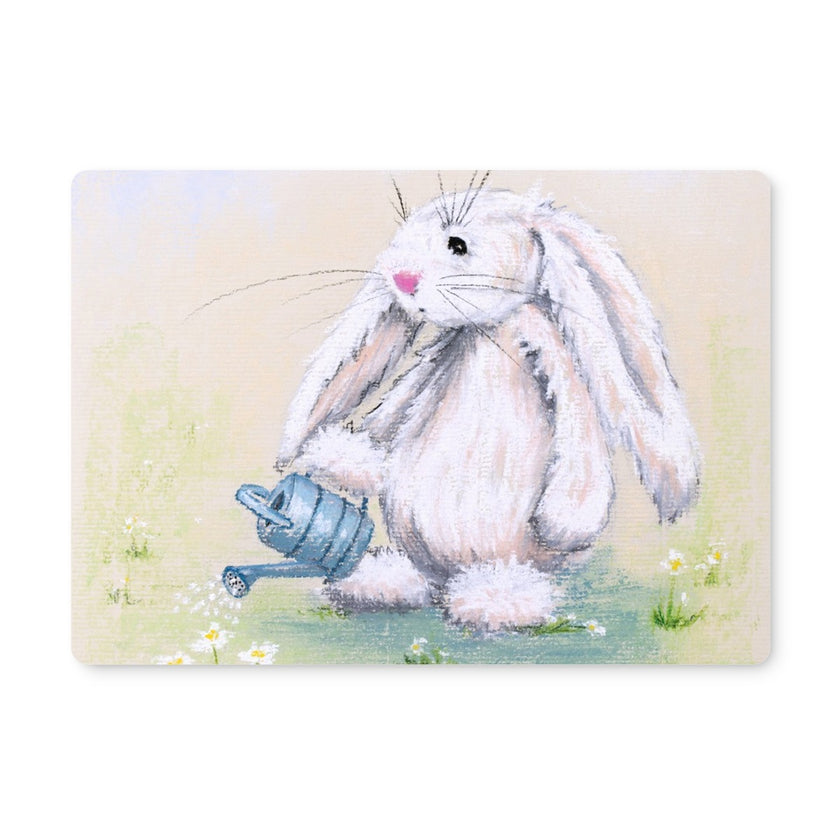 White Rabbit and little blue watering can, art placemat
