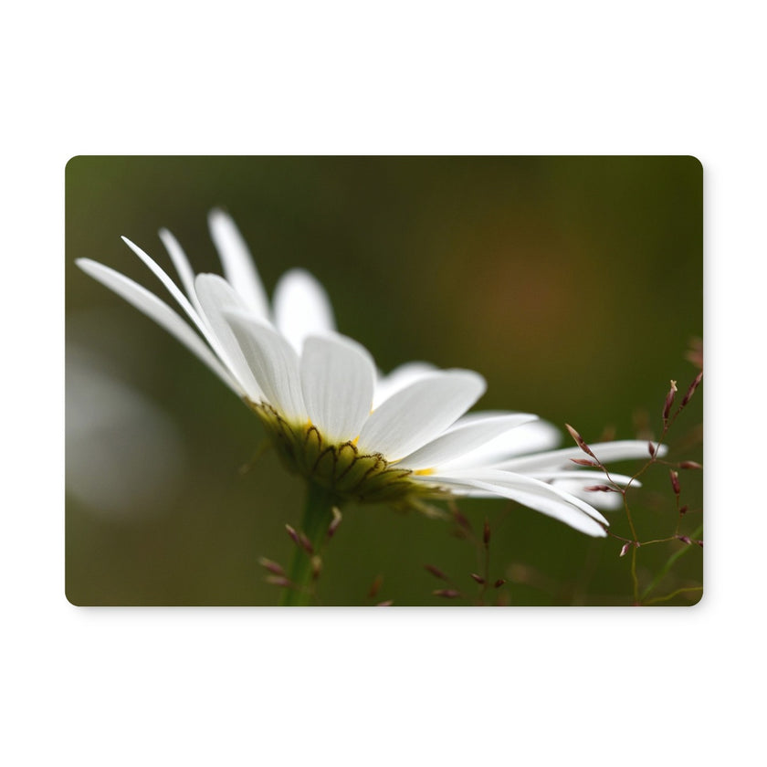 Cork-backed placemat with a white daisy flower design.