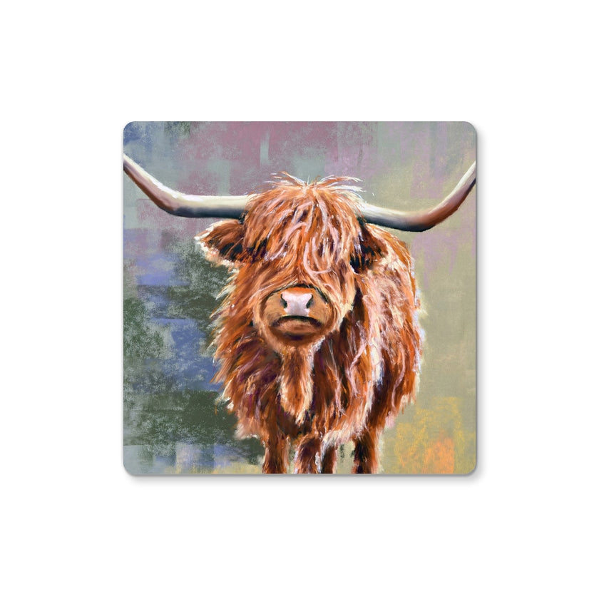Scottish Highland Cow, artwork designed square coaster