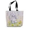 Tote bag with a rabbit and dandelion seed design 