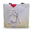 Tote bag with a bunny holding a red balloon 