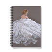 Notebook with a design of a woman in a white dress on a gray background