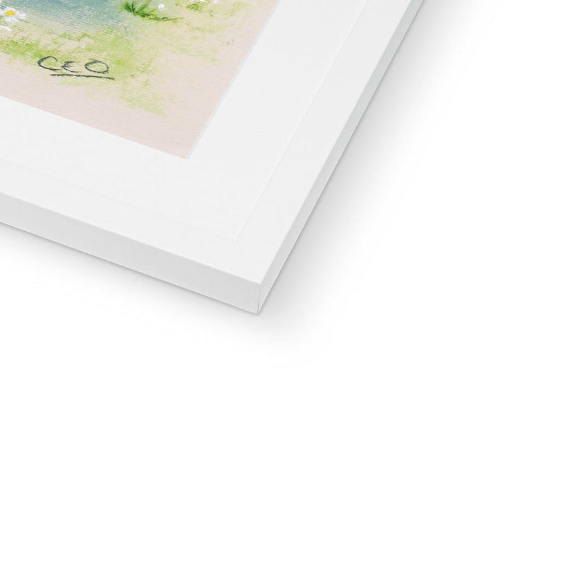 Rabbit nursery art print. White frame, corner detail