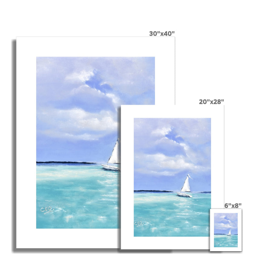 The White Sailboat art prints. Different sizes.