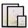 Adorable rabbit painting. Nursery art print in a black frame. Different sizes