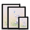 Adorable rabbit painting. Nursery art print in a black frame. Different sizes