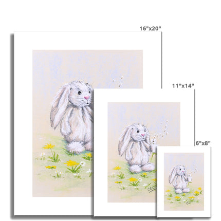 Rabbit and dandelion seeds art prints. Different sizes