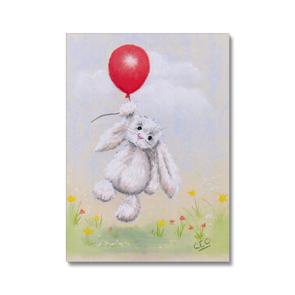 Adorable Rabbit floats from a red balloon nursery art canvas print