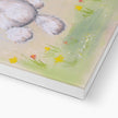 Rabbit canvas art print. Close up bottom corner detail and white wrap.