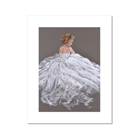 Beautiful woman in a white dress painting. Fine art print 