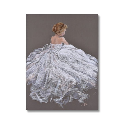 Fine art Canvas Print. Beautiful young woman in a white dress painting.