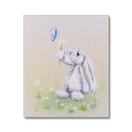 Adorable white rabbit canvas art print. 