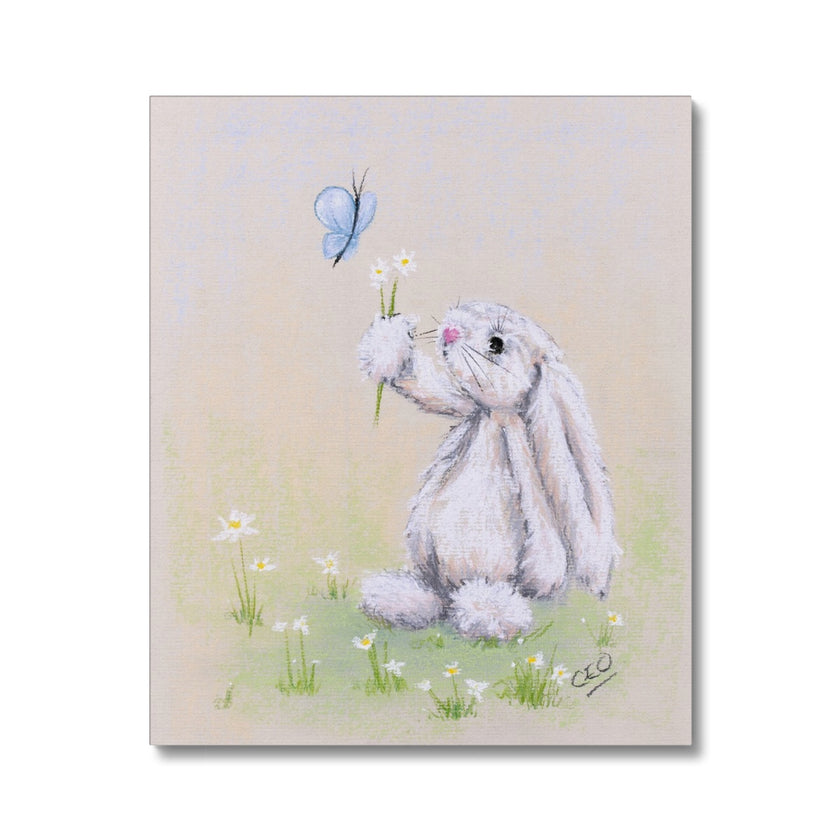 Adorable white rabbit canvas art print. 