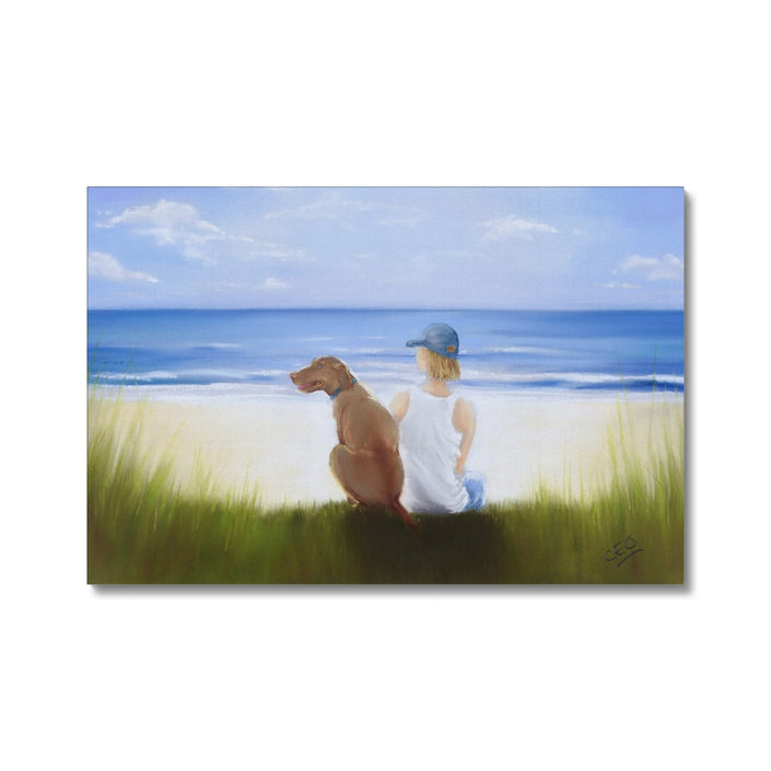 A Boy and His Dog summertime painting.