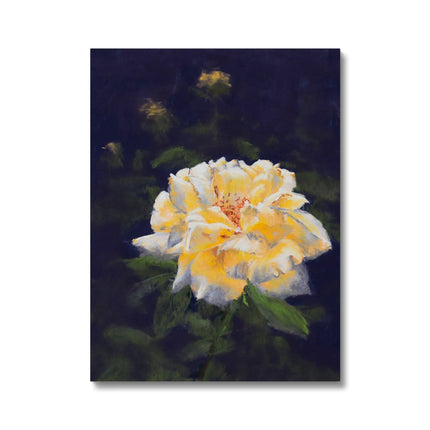 Yellow rose on a dark violet background artwork, canvas fine art print. 