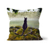 Black and smokey-grey cat, art throw pillow. Square shape
