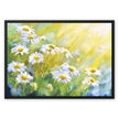 White daisy flowers painting. Canvas art print within a black picture frame. 
