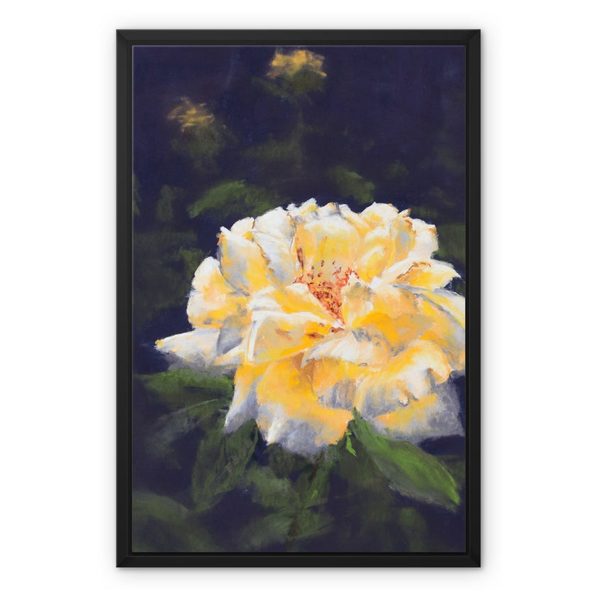 Yellow rose artwork. Canvas print with black picture frame. 