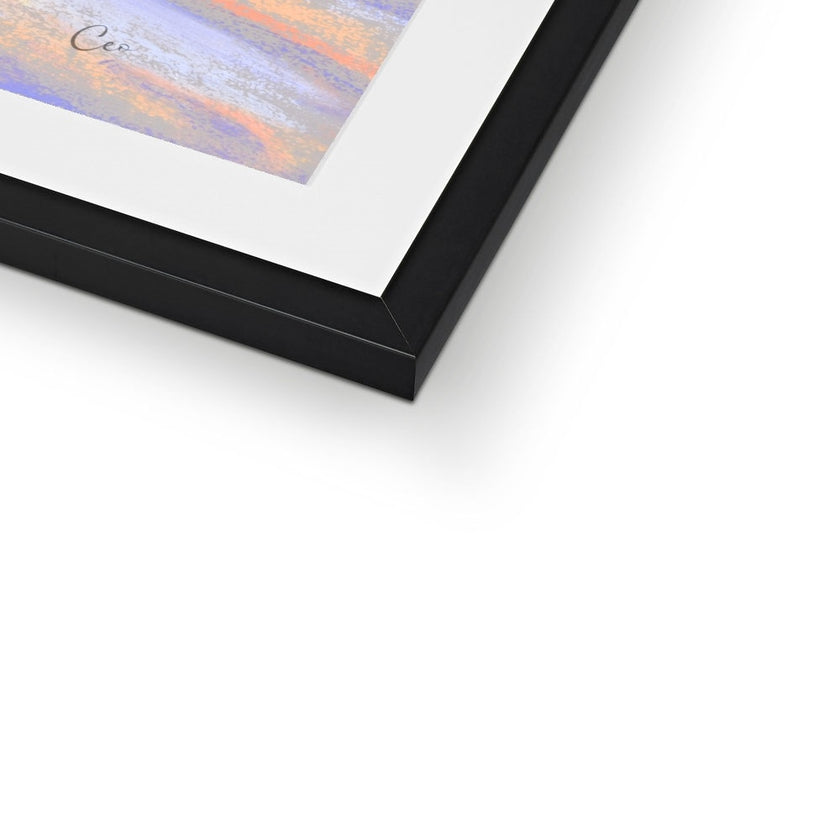 Winter Wonderland framed fine art print. Close up of bottom corner and black frame