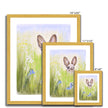 Cute Rabbit and meadow flowers art prints in a gold frame. Different sizes.