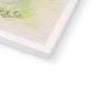 Watering the Flowers art print in a white frame. Close up of corner detail