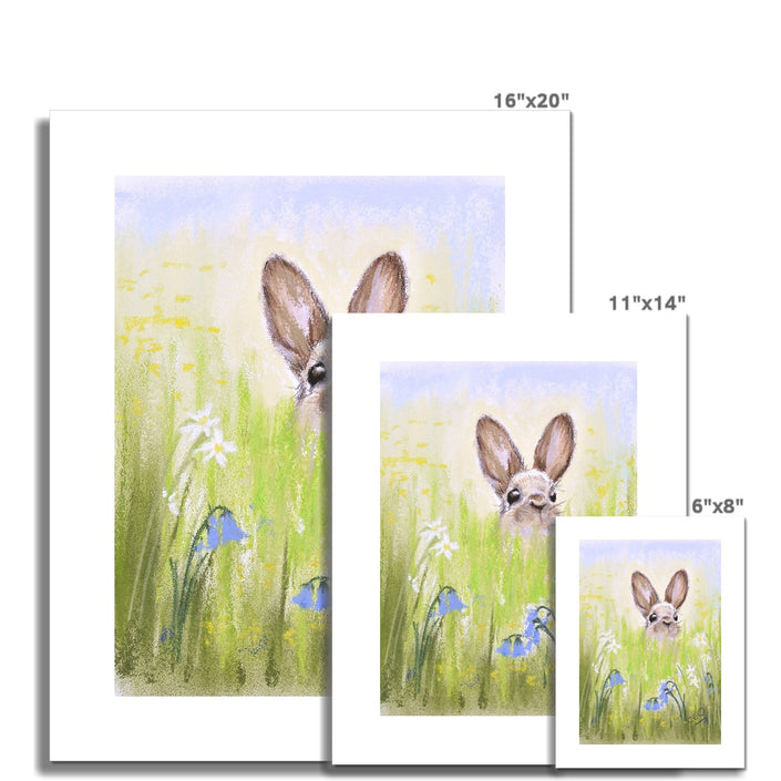 Brown Rabbit and meadow flowers painting. Artwork prints. Different sizes