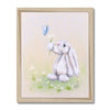 Adorable rabbit, flowers and butterfly painting. Nursery art print in natural frame.