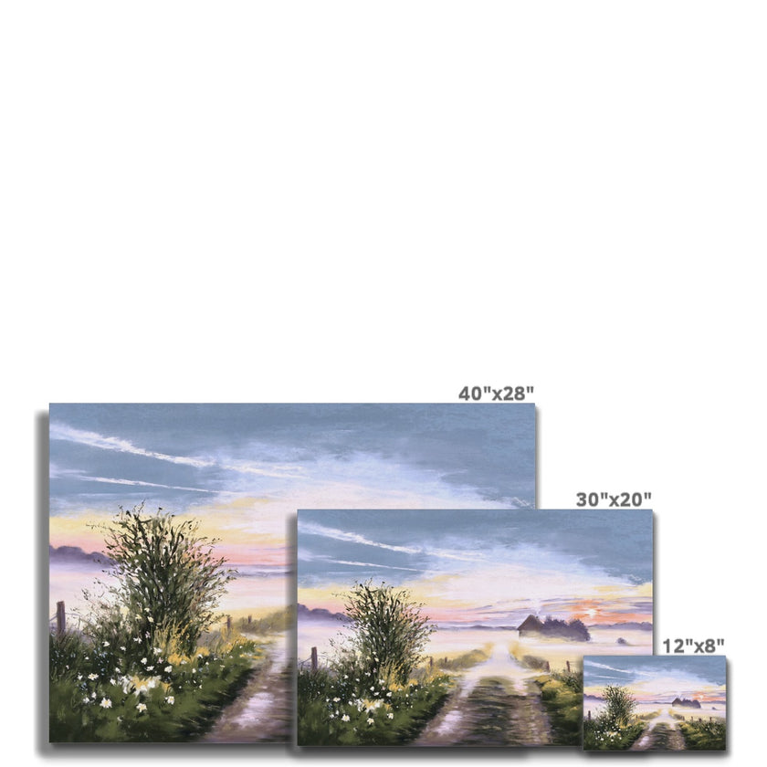 Misty landscape at sunrise painting, fine art canvas prints. Different sizes